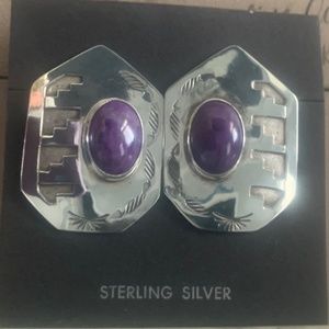 Native American Handcrafted Sterling Silver, Sugalite Earrings